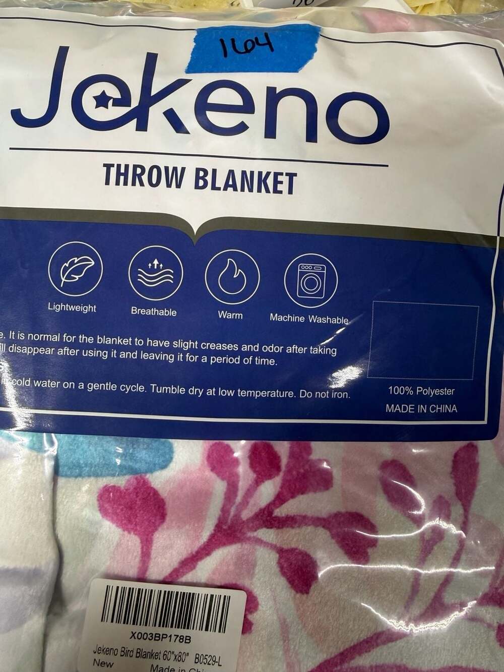 Jekeno Bird Throw Blanket 60"x80" Floral Print Polyester New